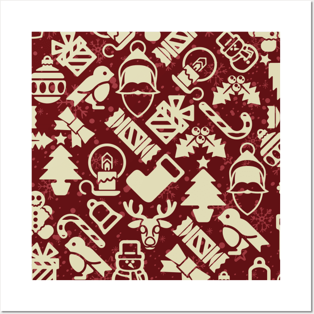 Holiday Patterns with Santa, Reindeer, Christmas Tree. Christmas Pattern Wall Art by Zen Cosmos Official